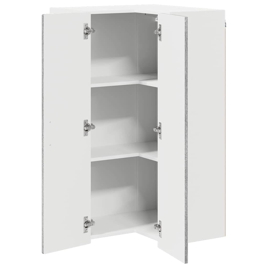 Armario esquinero de pared Porto Sonoma gris 57 x 57 x 100 cm armario de cocina de madera con 3 estantes y 2 puertas, montaje en pared, espacio de almacenamiento para armario de almacenamiento