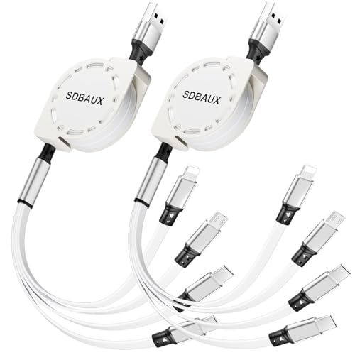 Multi Charging Cable,USB to 4 in 1 Retractable Lightning/Dual Type-C/Micro Port Fast Charger Cord for iPhone 17 16 15 14 13 12 Pro Max,Galaxy S24/S23,Cell Phones Tablets Universal Use-2Pack-3.3ft