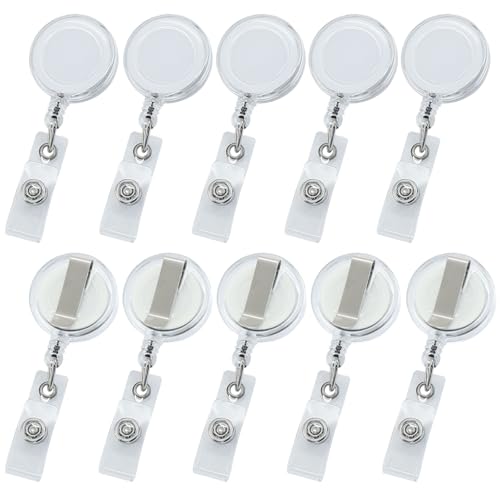 , Retractable Id Badge Reels With Swivel Alligator Metal Clip, Translucent Clear For Name Tags, Id Cards, Keys