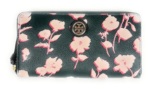 Tory Burch Kerrington English Green Posies Zip Around Large Continental Wallet