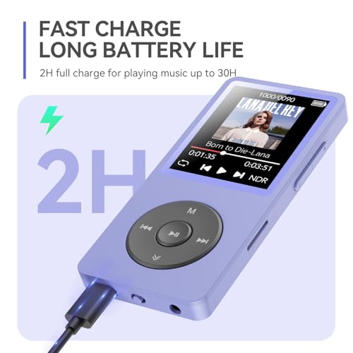 Image of AGPTEK A02 MP3 Player with Bluetooth 5.3, 1.8'' 64GB Portable Music Player | with Speaker, FM Radio, Voice Recorder, Supports Expanded Up to 128GB(Purple)