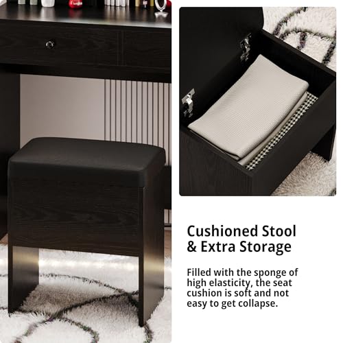 image for LIKIMIO Vanity Desk with LED Lighted Mirror & Power Outlet & 4 Drawers