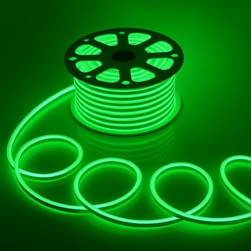 Image of V.E.S.P.A 16.4 Feet Neon LED Strip Lights, with 12V Adapter, Waterproof IP65, Silicone Flexible Rope Light for Wall Decor | DIY Name Signs | Neon Lights | 5 Meter | (Green)