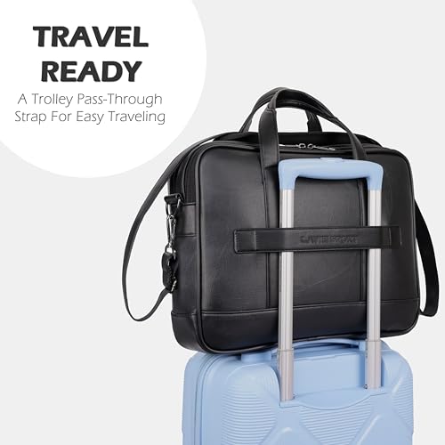 Image of Lavie Sport Magnate Briefcase 12L Multifunctional Laptop Briefcase Bag | Premium Leatherette Business Briefcase for Men & Women | Messenger Shoulder Bag with Detachable Strap