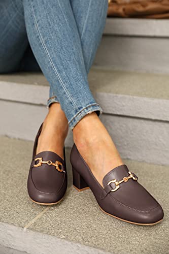 Women's Low Block Heel Pumps Slip On Chain Chunky Heel Closed Square Toe Comfortable Patent Leather Loafers Casual Dressy Business Office Work Shoes Coffee #TOP3