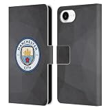 Head Case Designs Licenza Ufficiale Manchester City Man City FC Nero colore Stemma Geometrico Custodia Portafoglio in Pelle Compatibile con Apple iPhone 16e / iPhone 17e