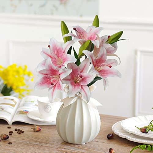 Yironcins 2 Pcs Artificial Lily Flowers, Long Stem 28" Artificial Pink Stargazer Lily With Total 6 Heads Full Bloom Lily 4 Lily Buds, Faux Tiger Lily For Home Hotel Flower Arrangement Decor #TOP5