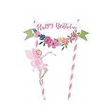 Unimall Flower Fairy Happy Birthday Cake Topper Cute Children Love Design Cake Top Flag Pixie Cupcak