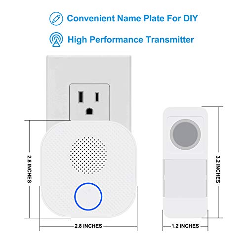 Wireless Door Bell,Waterproof Door Bell Chime Kit Operating At 300M/1000Ft,38 Chimes,4 Volume Levels & Led Flash，Diy Name Plate Suitable For Home Office Classroom (Plug In Version) #TOP1