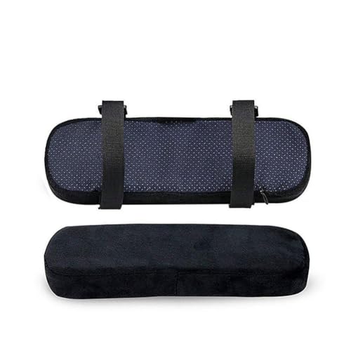 MoSundi Lot de 2 housses d'accoudoir de chaise de bureau – pour coudières en mousse à mémoire de forme, pour jeux, bureau et fauteuils roulants – Coussin en polyester avec sangle – Noir (1/2 pièces)