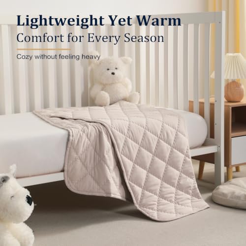Image of BEDSUM Toddler Quilt 43x60, Microfiber Kids Quilt Toddler Bed, Taupe | Lightweight Soft Comfort for Toddler Beds, Daycare, Preschool Naps, Boys Girls, Machine Washable All Season Toddler Comforter