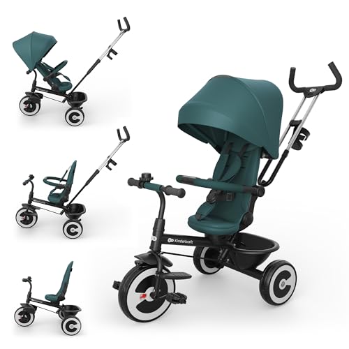 Kinderkraft Aston 2 Pro Tricycle Poussette, Assise pivotante 360° Click & Twist, Position Semi-allongée Face et Dos à la Route, pédales Libres, Capote avec...
