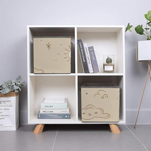Cube de rangement anti-désordre beige pliable avec poignée armoire - 6