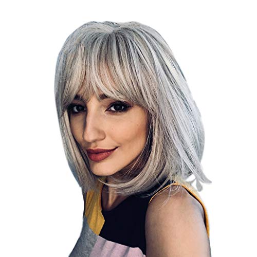DYNWAVE Peruca Bob Curta Cinza Prata 12
