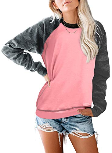 GOSOPIN Women Crewneck Pullover Long Sleeve Camo Print Sweatshirts Large Pink
