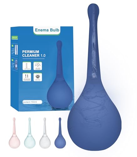 Image of Enema Douche for Men & Women - Anti Back-Flow Anal Bulb with 5-Opening Spray Tip, 150ml Portable Kit for Personal Intimate Hygiene (Dark Blue)