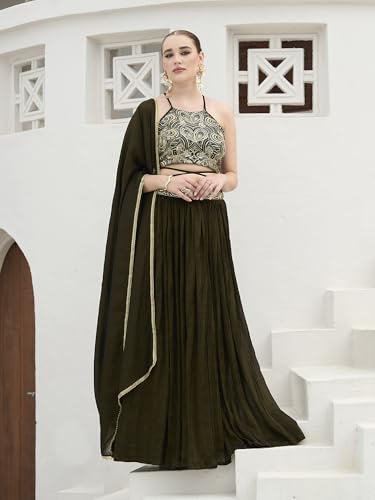 Image of PURVAJA Women's Silk Semi-Stitched Lehenga choli