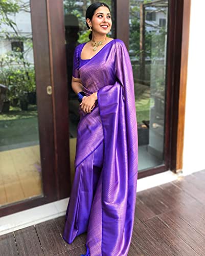 Image of Flosive Women's Beautiful Kanjivaram Silk Saree With Blouse Piece
