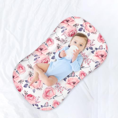 Image of SWESEN Baby Lounger Cover, Removable Infant Lounger Slipcover for Girls, Ultra Soft Cover for Newborn Lounger, Snug Fitting Design, Pink Floral