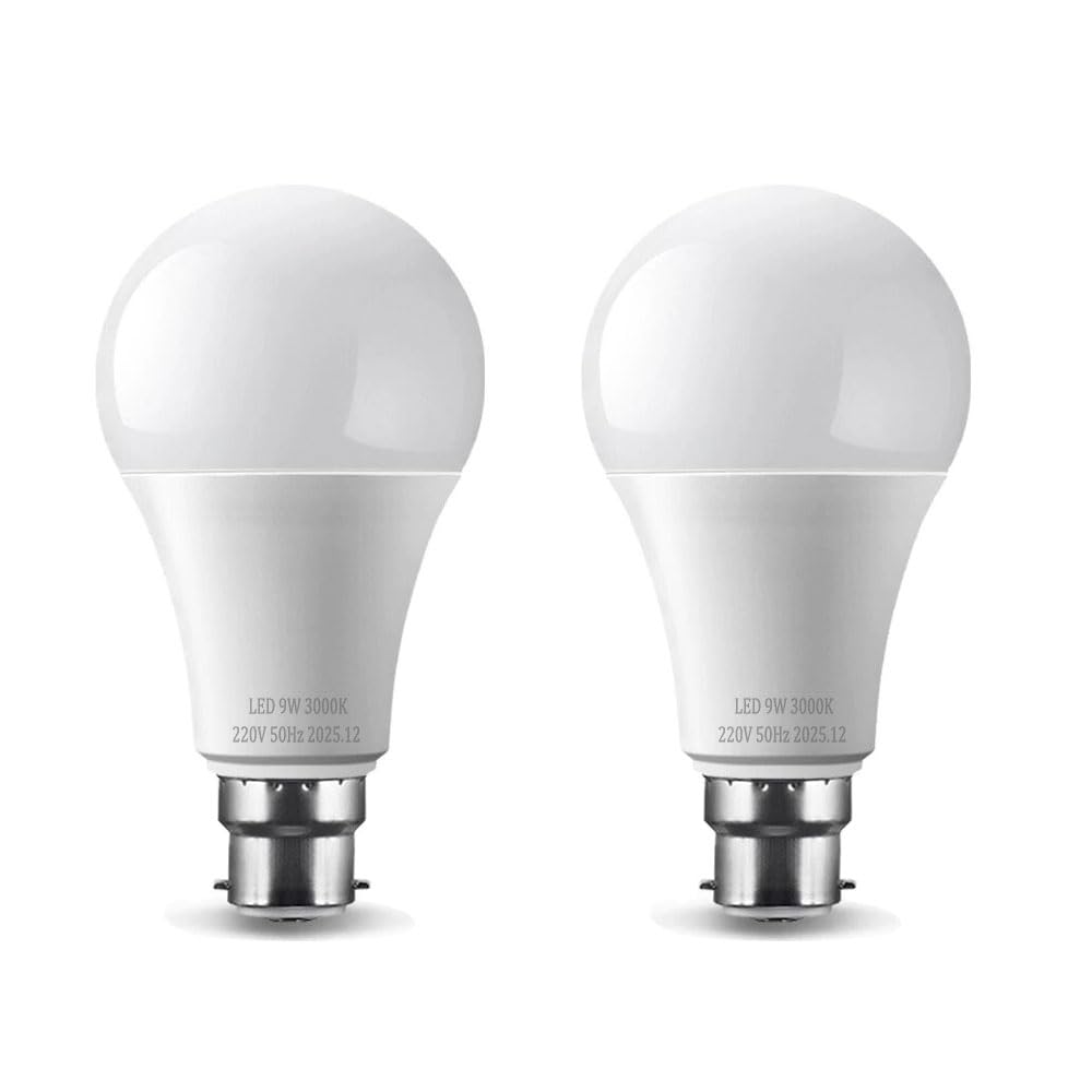 MOAVEQ B22 Light Bulb 9W 3000K 800LM Warm White 60W Bayonet LED Bulb Non-Dimmable Energy Saving Lightbulbs 2 Pack
