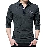 [three Joy] ゴルフウェア メンズ ポロシャツ 長袖 速乾 ゴルフシャツ ビジネス コットン スポーツ ダークグレー L