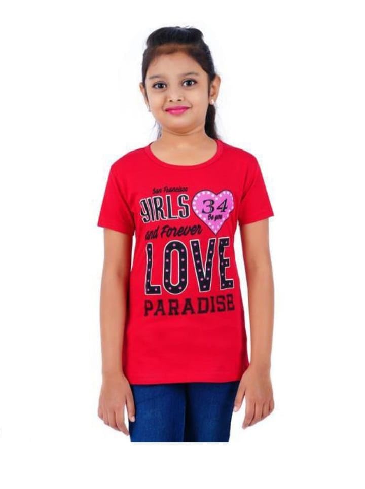 Image of Grils Printed Cotton Half Sleeve Regular Fit Casual t-Shirts Set Combo (Pack of 5)