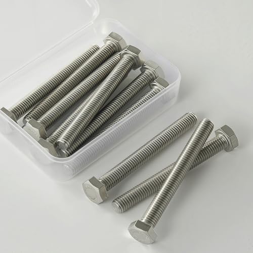 Image of M8x1.25 x 75mm Hex Head Screws Bolts, 304 Stainless Steel (A2-70), Bright Finish, Fully Threaded, Hexagon Head Bolts, Quantity 10