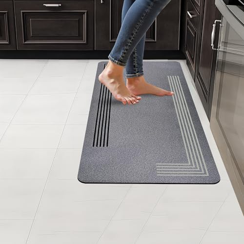Image of SITTELLA 45x80 cm Rectangular Anti-Skid Rubber Kitchen Mat Set - 3.5mm Thick Water Absorbent Carpet Floor Rug for Kitchen & Home Use, Grey