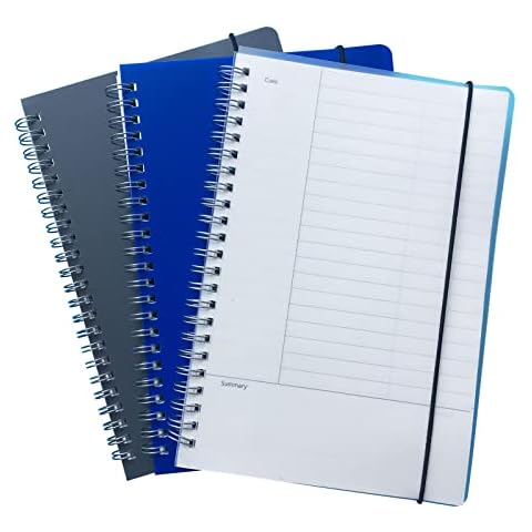 Rhuyoshn Cornell Notes Notebook: A5 Spiral Notebooks, 3 Pack Steno Pads, Wirebound Memo Notepads, Journals for College School Office, 1-Subject Note Book, 5.5" x 8.3"(Blue, Grey,White) Cover