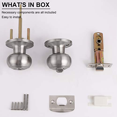 Knobonly 5 Pack Colonial Style Bedroom Bathroom Privacy Door Knob, Keyless Satin Nickel Door Knob, Push Button Interior Door Lock, Flat Round Door Knob #TOP6