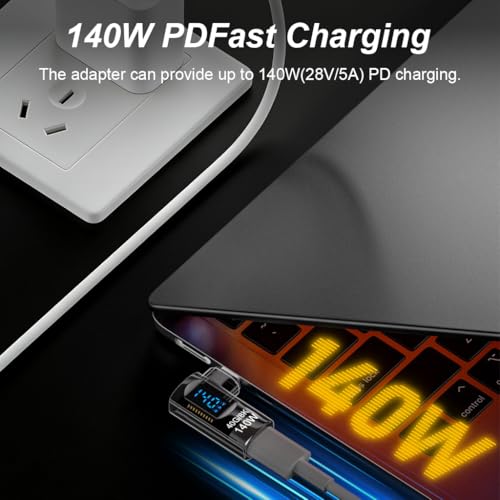 Image of Verilux PD 140W USB C to Type C Connector with LCD Display, Right Angle Type C Connector Support 40Gbps Data Sync & 8K@60Hz Video for iPhone 17 /16 /15, MacBook and More USB-C Devices, Black
