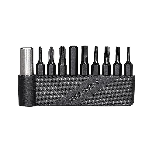 ROXON 9 pcs bit group set with magnet extended holder to adapt bits for ROXON KS2, H1, S802S, M2, M3 ; Different sizes of screwdriver T8 T6 T10 PH0 PH2