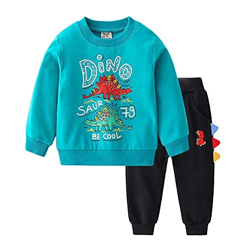 Volunboy Bebé Niños Dinosaurios Sudadera Trajes, Algodón Crewneck Estampado Pulóver Chándal（Azul，3-4 años，Tamaño 110）
