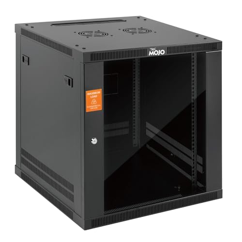 Tecmojo 12U 600mm Depth Wall Mount Server Cabinet IT Network Rack Enclosure Lockable Door and Side Panels Black Glass Door for 19 IT Equipment A/V Devices