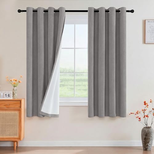 Image of PrinceDeco Blackout Curtains Linen Blended 63 Inch Long Room Darkening Black Out Curtains for Living Room with Natural Slubs & Grayish (Not Solid) Thermal Insulated Grommet 2 Panels - Heathered Dove