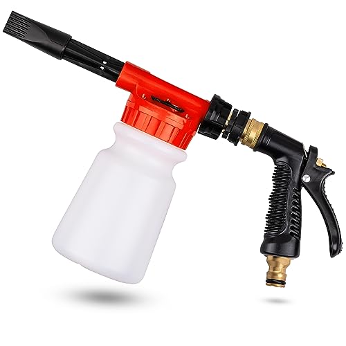 Car Wash Foam Gun, Car Wash Sprayer with Adjustable Foam Dial Foam Nozzle, Foam Cannon Attachs to Any Garden Hose, Durable 3/8″ Brass Joint Soap Gun for Home Garden Use