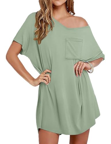 Ekouaer Nightgown for Women Bamboo Viscose Sleepshirt short sleeve Nightshirt V Neck T shirt Night gown Boyfriend Sleepwear