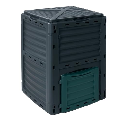 Acomoda Textil – Compostador de Jardín 300L 61×61×83 cm con Tapa Abatible y Ventilación Lateral para Reciclaje Orgánico y Producción de Compost Natural en Hogares y Huertos