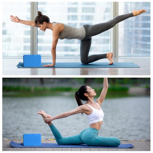 Image of Flintronic Yoga Blocks Set of 2, Sports Yoga Blocks, Gym Bricks, Non-Slip Lightweight Yoga Block, High-Density EVA Foam Yoga Block for Yoga Pilates Training and Home Exercise, Blue