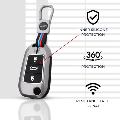 Image of Keycept Metal Key Cover Compatible for Citroen C3 , Basalt , Aircross 3 Button flip Key (Short Keychain)