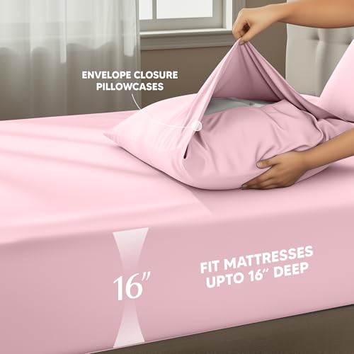 Image of Utopia Bedding California King Size Sheet Set - 4 Piece Bed Sheets, Soft and Breathable Microfiber, Includes 1 Fitted Sheet, 1 Flat Sheet and 2 Pillowcases - Oeko Tex (Crystal Pink)