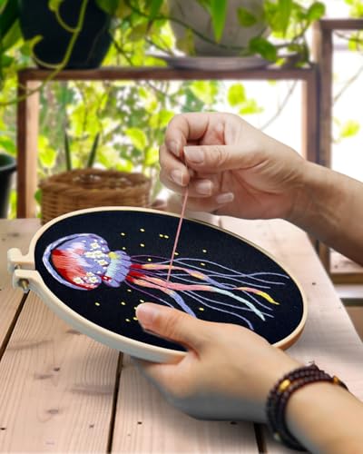 Image of TINDTOP 5 Pack Embroidery Kit for Adult, Embroidery DIY Starter Kit | for Beginners Include Embroidery Cloth Hoops Threads for Craft Lover Hand Stitch with Embroidery Skill Techniques