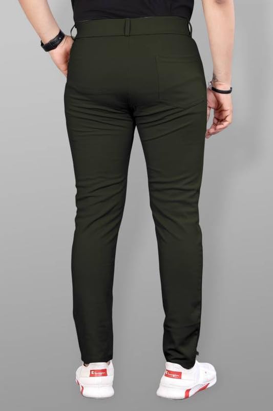 Image of Men's Slim Fit Lycra Blend Stretch Trousers | 2 Button Closure | Side Pockets | Formal & Casual Wear