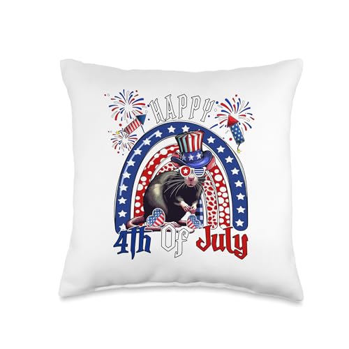 Happy 4th Of July Costume Rat Sunglasses Proud Flag Throw Pillow
