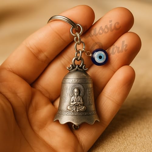 Image of Evil Eye Hooked Guardian Bell Keychain - Protective Lucky Charm Bell with Clip Hook for Bike, Car, Key & Bag | Spiritual Good Luck Talisman Gift