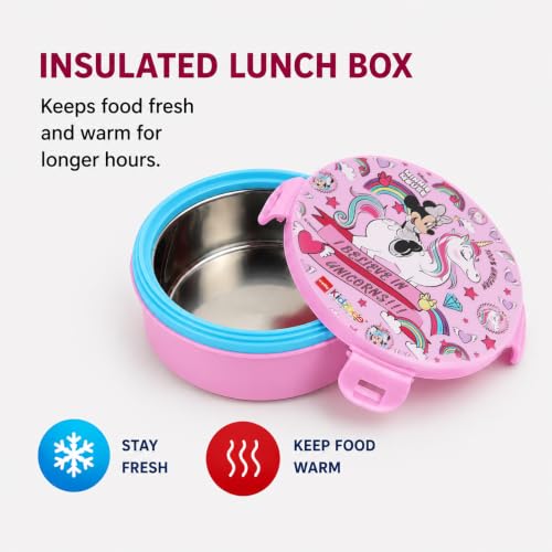 Image of CELLO Kidzbee Star Gift Set Combo for School Kids, Light Pink | 3D Touch & Feel Minnie Design Airtight Clip Lock Insulated Lunch Box 390ml with Leak Proof Flip Top Sipper Water Bottle for Kids Boys