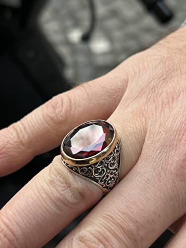 Natural Ruby Stone Ring, Man Handmade Ruby Ring, Red Stone Ring, Engraved Silver Ring, Ottoman Style Ring, 925K Sterling Silver Ring #TOP7