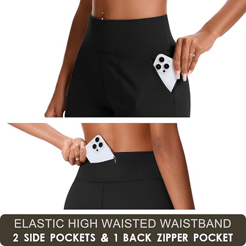 Bermuda Shorts for Women with Zipper Pocket Womens High Waisted Long Shorts for Running Workout Athletic3