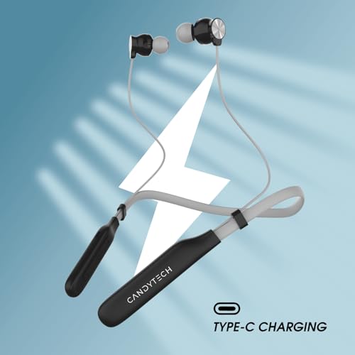 Image of Candytech 235 Bluetooth Neckband, Vibration Alert, Upto 50 hrs Playback, Low Latency, (10 Mins Charge=20 Hrs Music), IPX 5, Dual Pairing, BT v5.3, Wireless Earphones with Mic (Black)