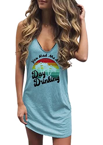 Image of Live Simple Coconut Tree Sleeveless Dress Sunshine Sand Beach Women's Summer Casual V Neck Mini Dress